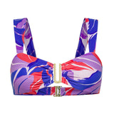 Pink and purple Tropical Dusk print bralette Seraphina bikini bottom by Aventura Swimwear.