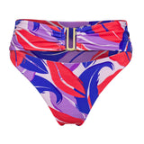 Pink and purple Tropical Dusk print high waist Seraphina bikini bottom by Aventura Swimwear.