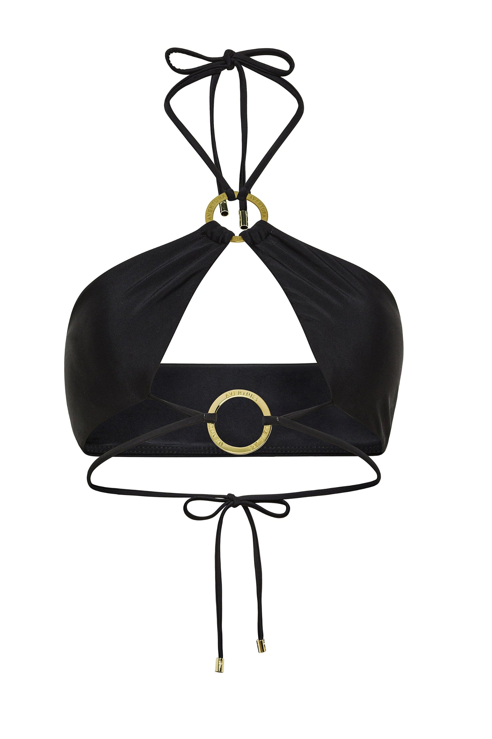 Obsidian black halter neck Nisa bikini top by Aventura Swimwear.