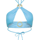 Crystal blue halter neck Nisa bikini top by Aventura Swimwear.