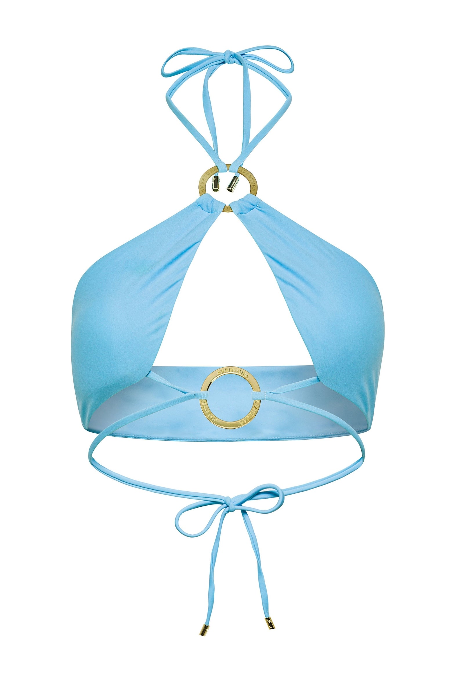 Crystal blue halter neck Nisa bikini top by Aventura Swimwear.