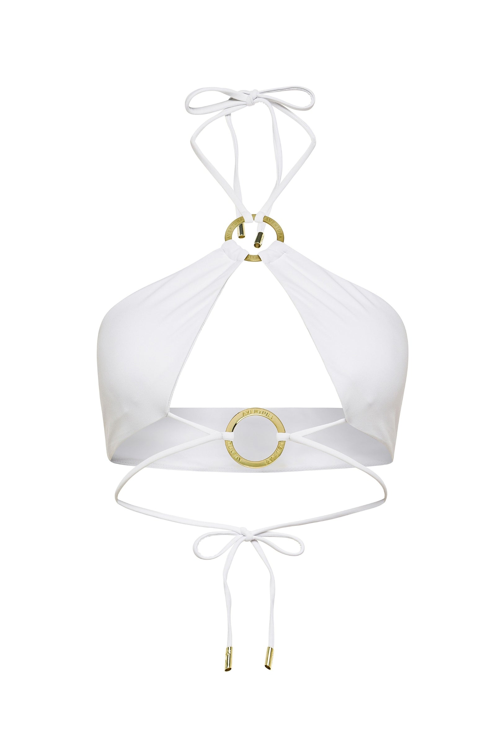 Arctic white halter neck Nisa bikini top by Aventura Swimwear.