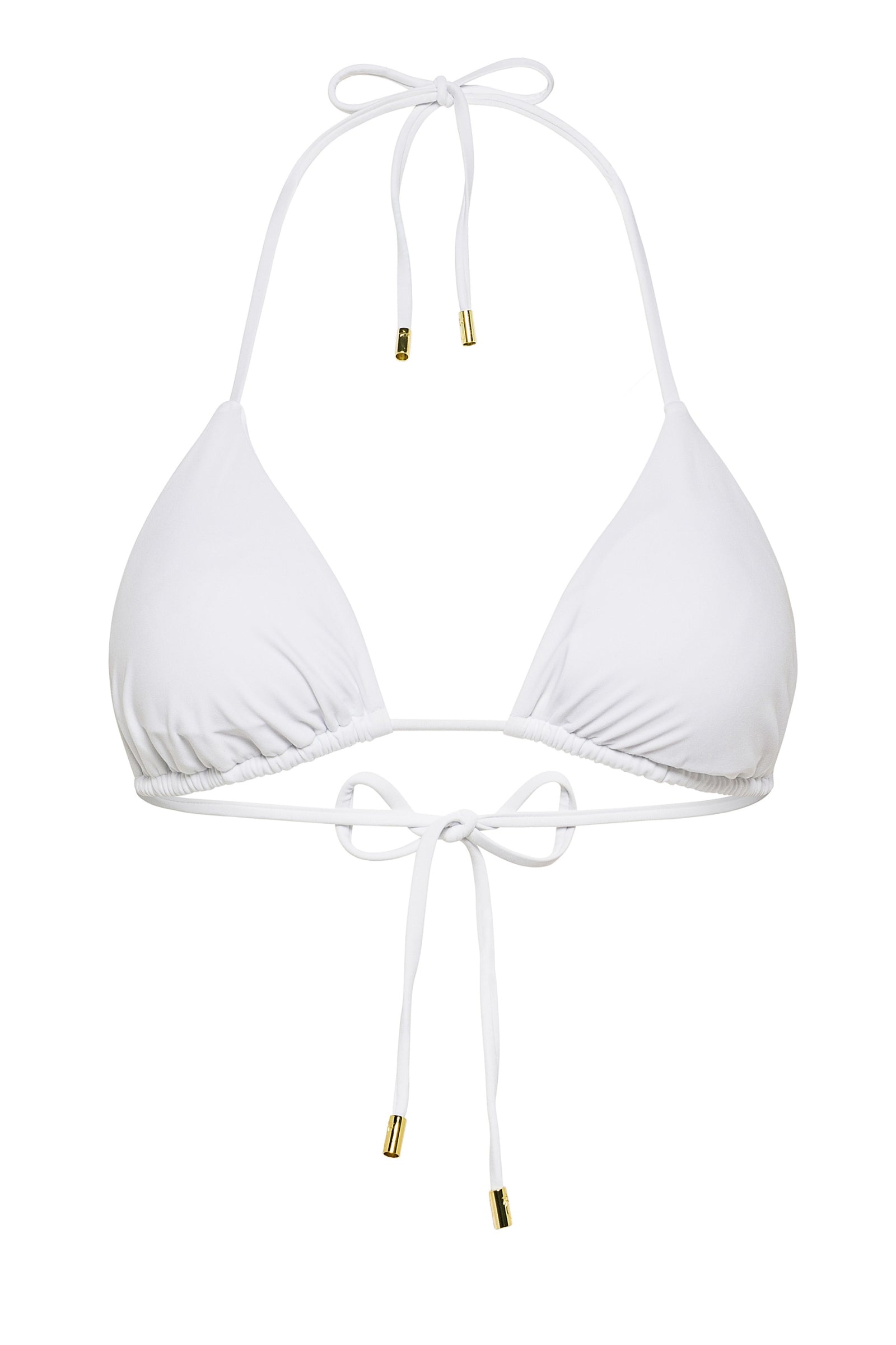 White adjustable triangle Mila bikini top by Aventura Swimwear.