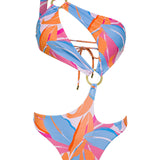 Amalfi Bloom print asymmetrical one shoulder Petra onepiece swimsuit by Aventura Swimwear.