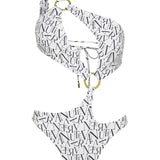 White signature print asymmetrical one shoulder Petra onepiece swimsuit by Aventura Swimwear.