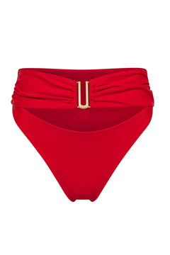 Ruby red high waist Seraphina bikini bottom by Aventura Swimwear. 