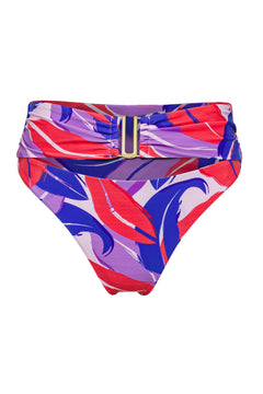 Pink and purple Tropical Dusk print high waist Seraphina bikini bottom by Aventura Swimwear. 