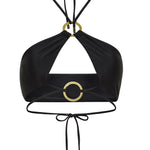 Obsidian black halter neck Nisa bikini top by Aventura Swimwear. 