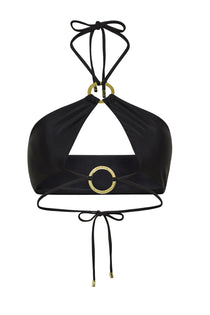 Obsidian black halter neck Nisa bikini top by Aventura Swimwear. 