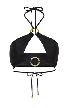 Obsidian black halter neck Nisa bikini top by Aventura Swimwear. 