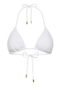 White adjustable triangle Mila bikini top by Aventura Swimwear. 