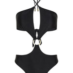 Black halter neck high leg cut Sophia one piece swimsuit by Aventura Swimwear. 