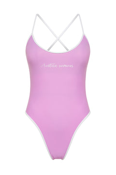 Lilac purple scoop neckline high leg one piece Paola swimsuit by Aventura Swimwear. 