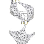 White signature print asymmetrical one shoulder Petra onepiece swimsuit by Aventura Swimwear. 